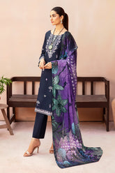 AFSANAH - 3PC DHANAK EMBROIDERED SHIRT WITH TWILL PRINTED SHAWL AND TROUSER - HZG2003